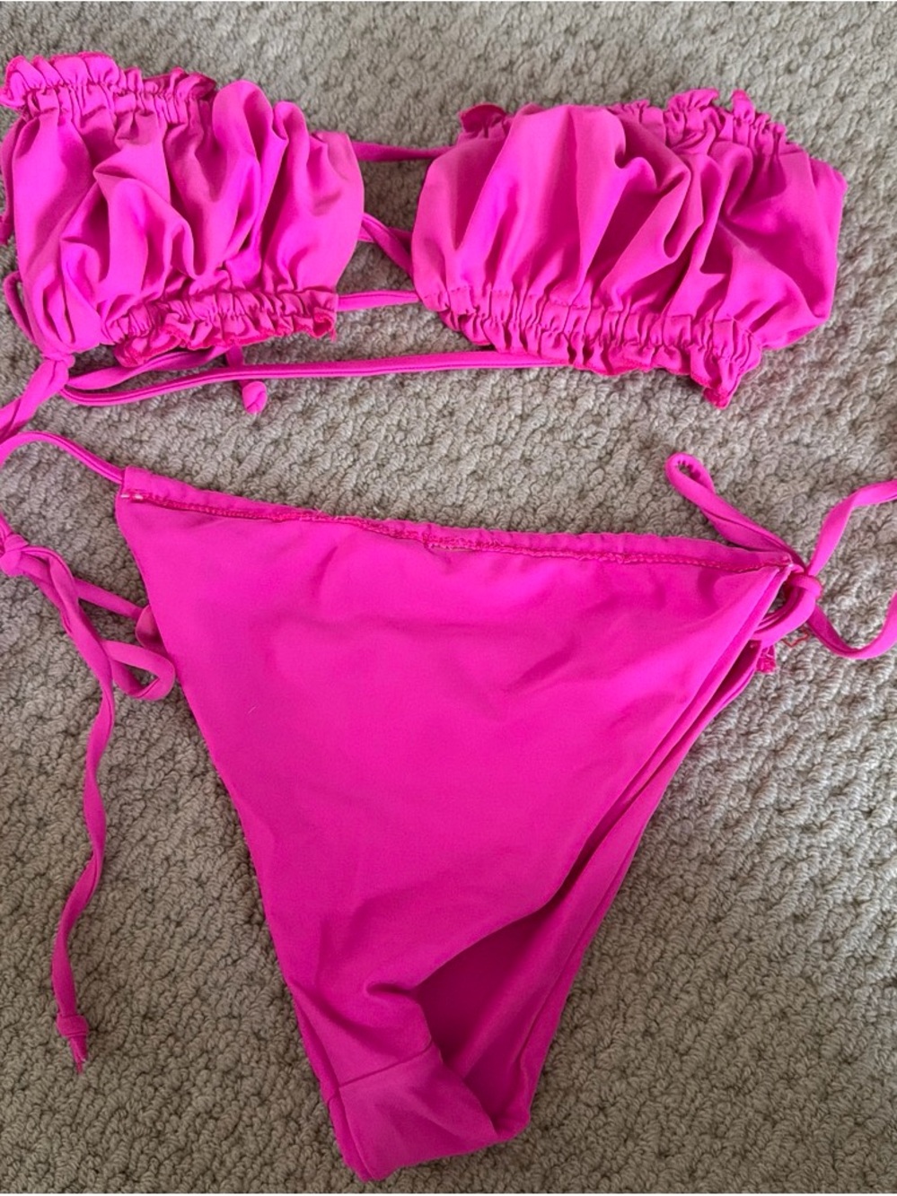 Neon Pink Ruffled Bandeau Bikini Set